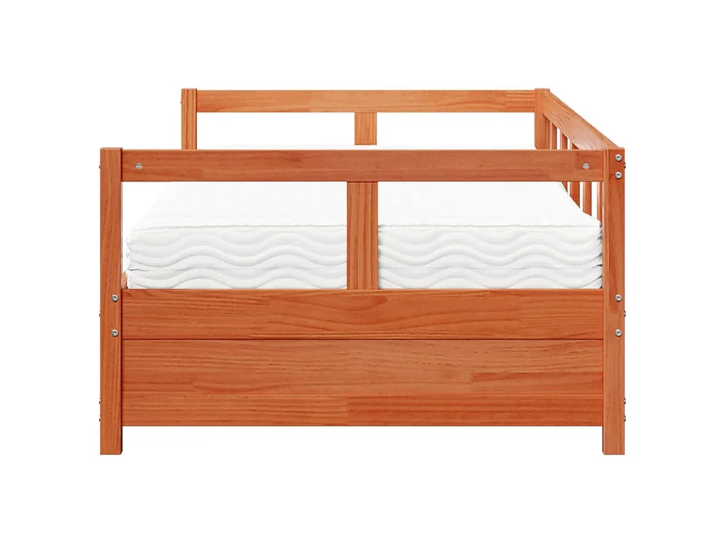 Sofá cama con colchón madera maciza pino marrón cera 90x200 cm