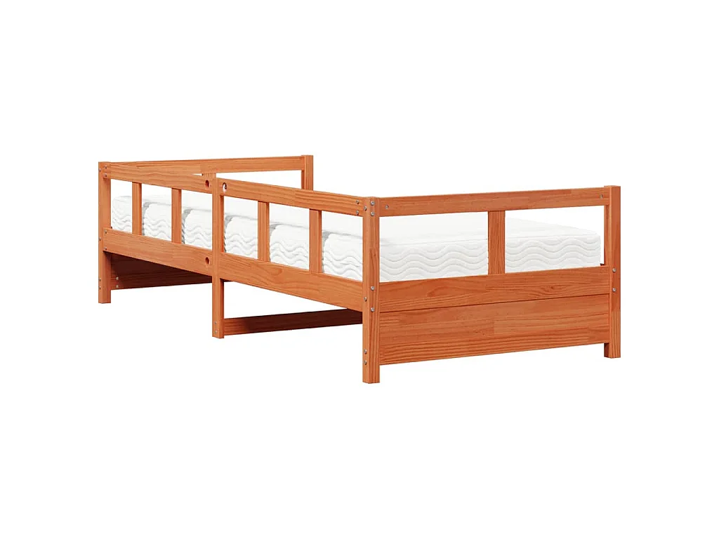 Sofá cama con colchón madera maciza pino marrón cera 90x200 cm