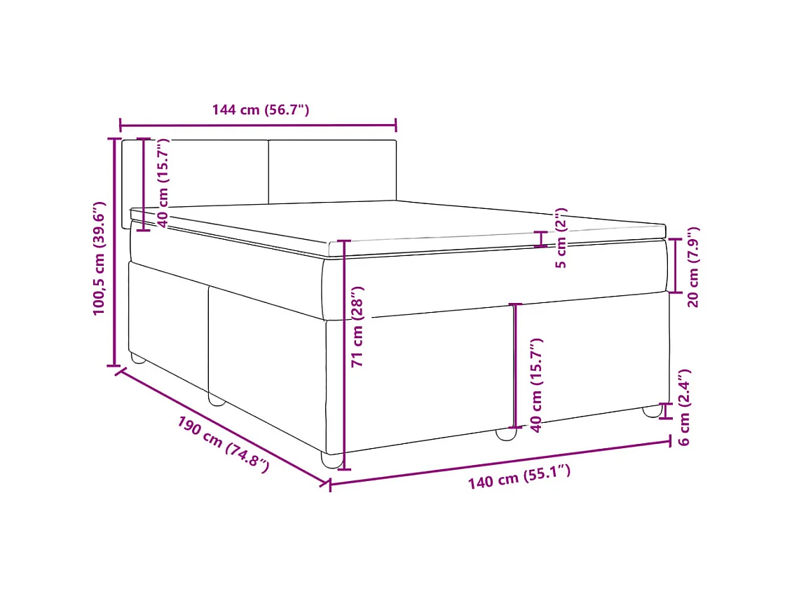 Boxspring met matras stof donkergrijs 140x190 cm
