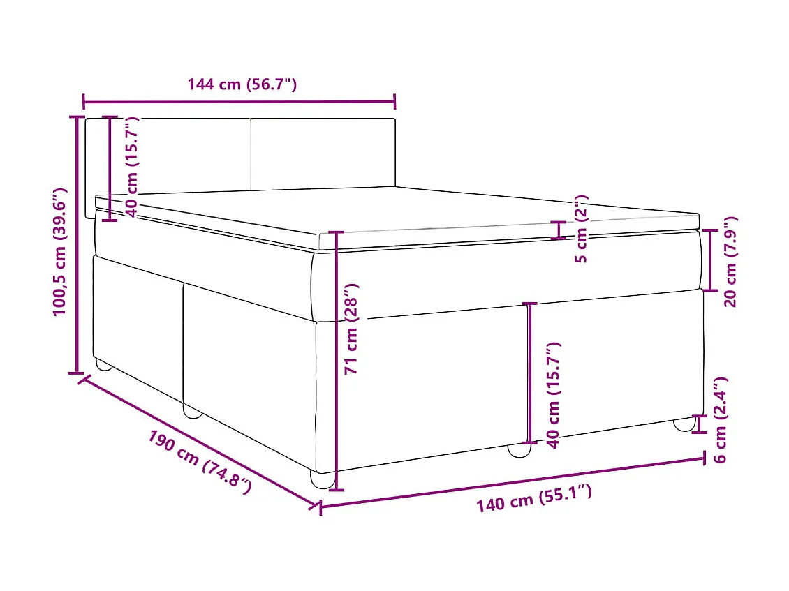 Boxspringbett mit Matratze Dunkelgrau 140x190 cm Stoff