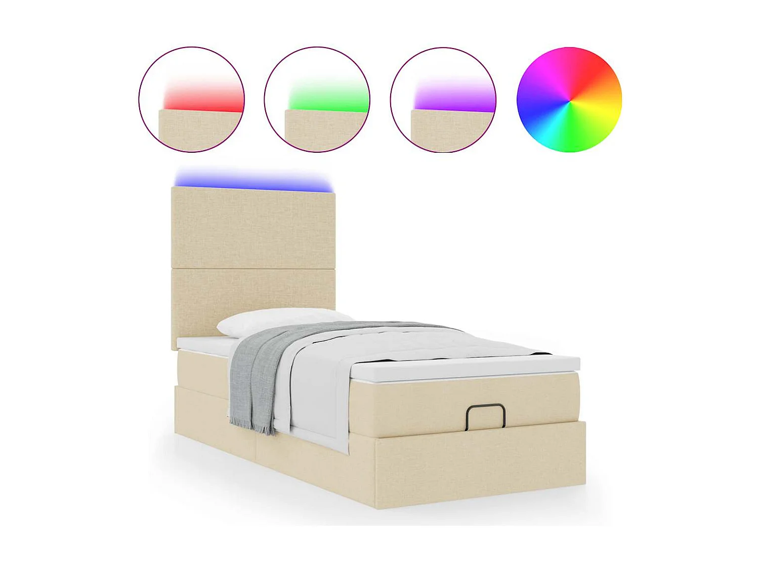 Lit ottoman avec matelas et LED crème 90x200 cm tissu