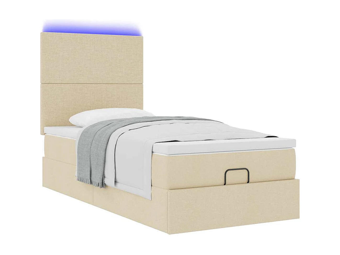 Lit ottoman avec matelas et LED crème 90x200 cm tissu