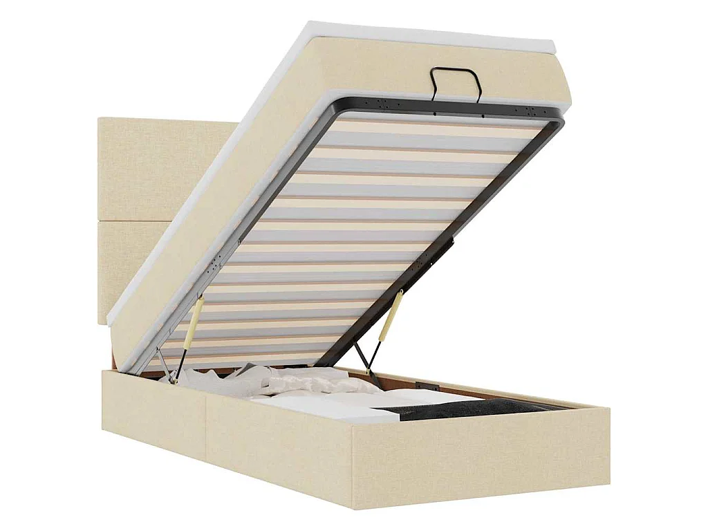Cama Otomana com colchão & LEDs 90x200 cm tecido creme