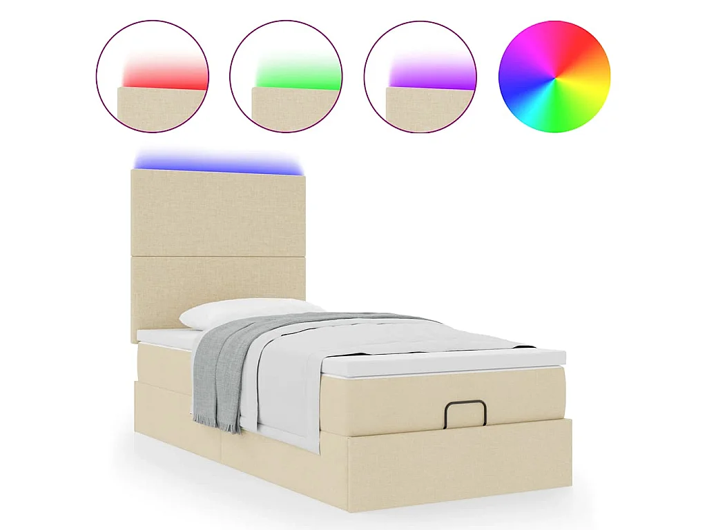 Cama Otomana com colchão & LEDs 90x200 cm tecido creme