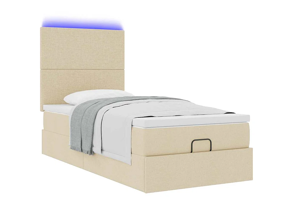 Cama Otomana com colchão & LEDs 90x200 cm tecido creme