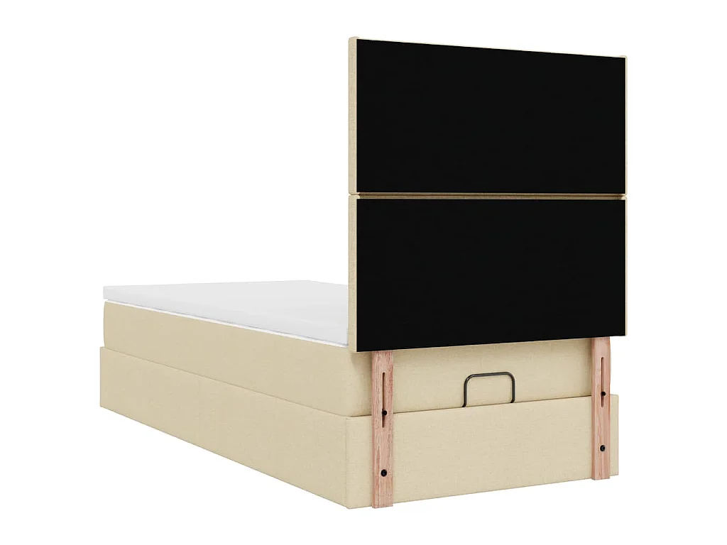 Cama Otomana com colchão & LEDs 90x200 cm tecido creme