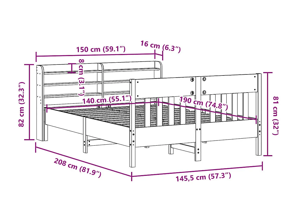 Cadre de lit sans matelas blanc 140x190 cm bois de pin massif