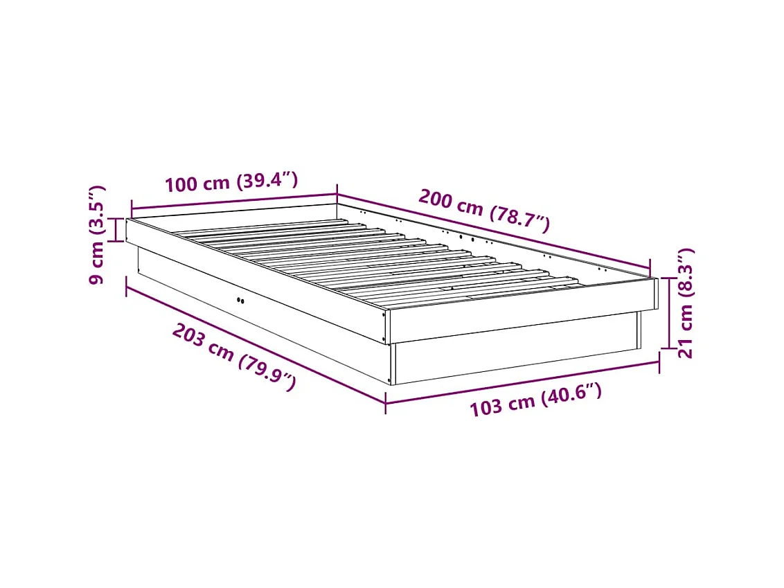 Cadre de lit sans matelas 100x200 cm bois massif de chêne