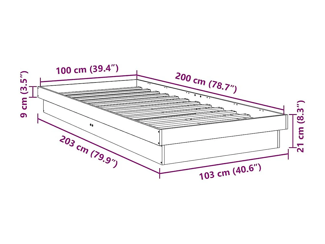 Estrutura de cama sem colchão 100x200 cm madeira de carvalho