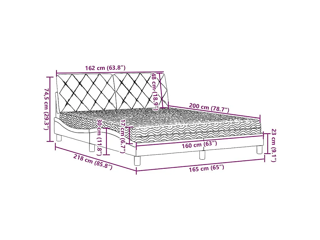 Lit avec matelas noir 160x200 cm tissu