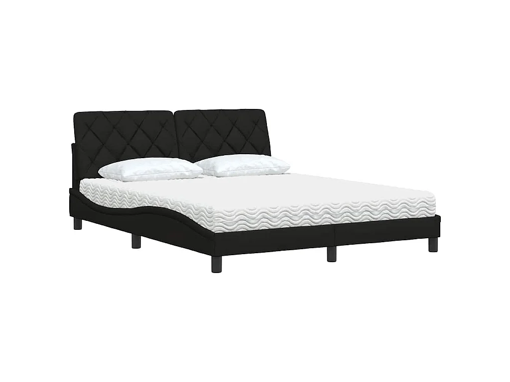 Lit avec matelas noir 160x200 cm tissu