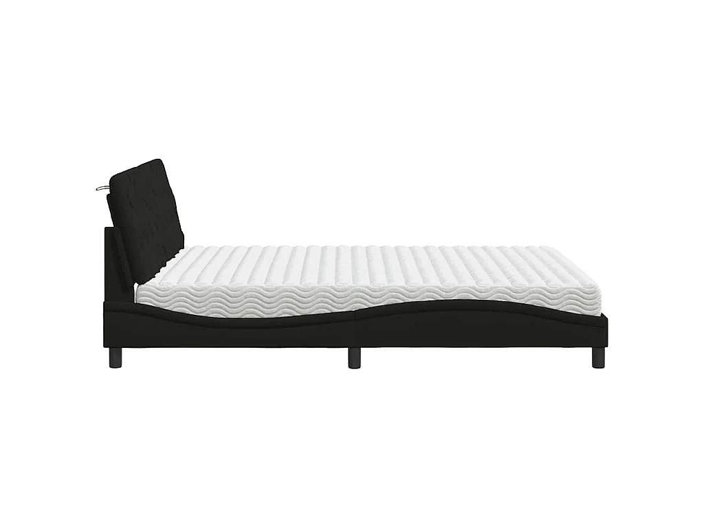 Lit avec matelas noir 160x200 cm tissu