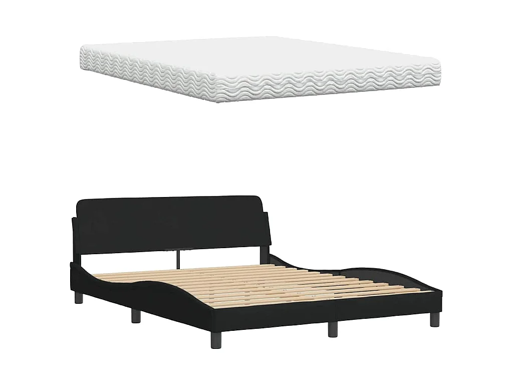 Lit avec matelas noir 160x200 cm tissu
