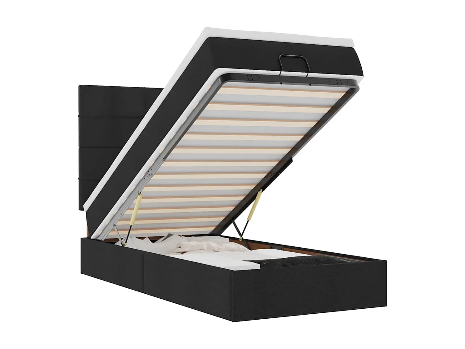 Ottoman-Bett mit Matratze & LEDs Schwarz 90x190 cm Stoff