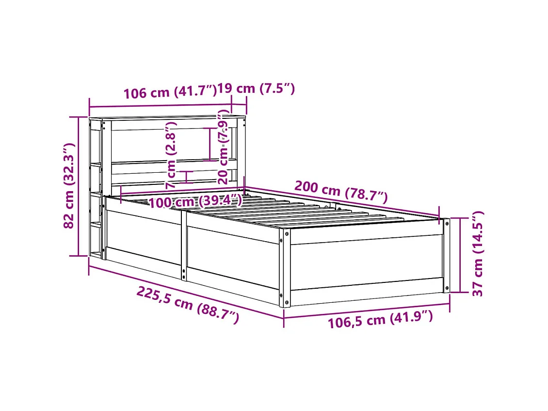 Bedframe met hoofdbord massief grenenhout wasbruin 100x200 cm