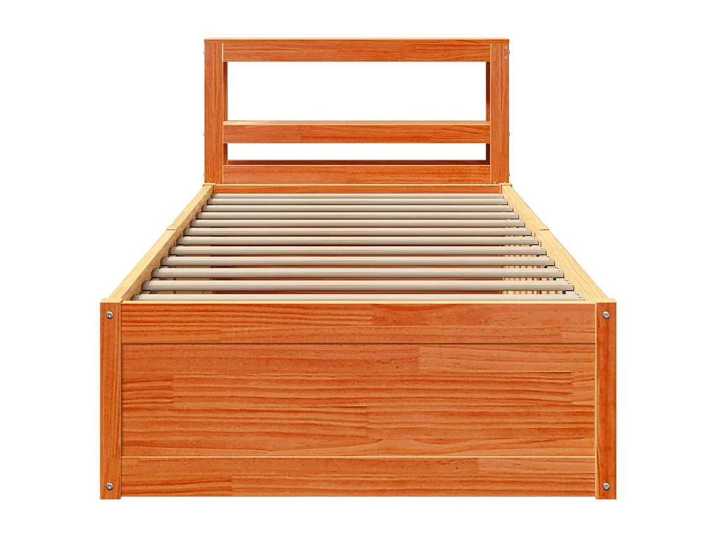 Estrutura cama c/ cabeceira 100x200cm pinho maciço castanho-mel