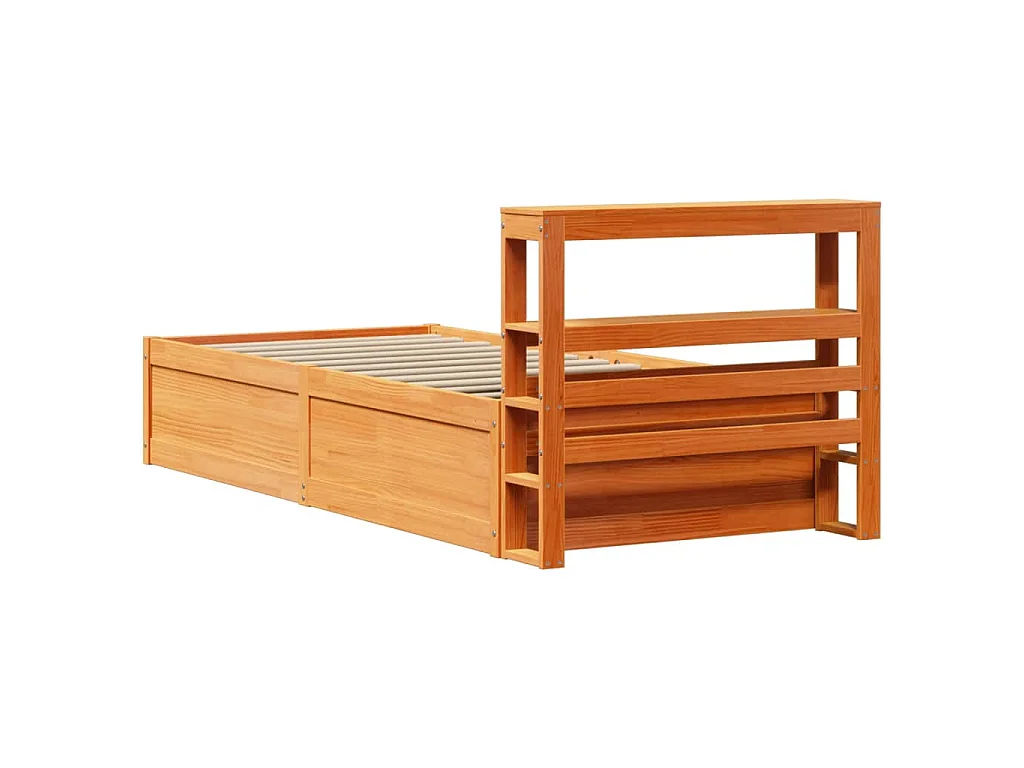 Estrutura cama c/ cabeceira 100x200cm pinho maciço castanho-mel