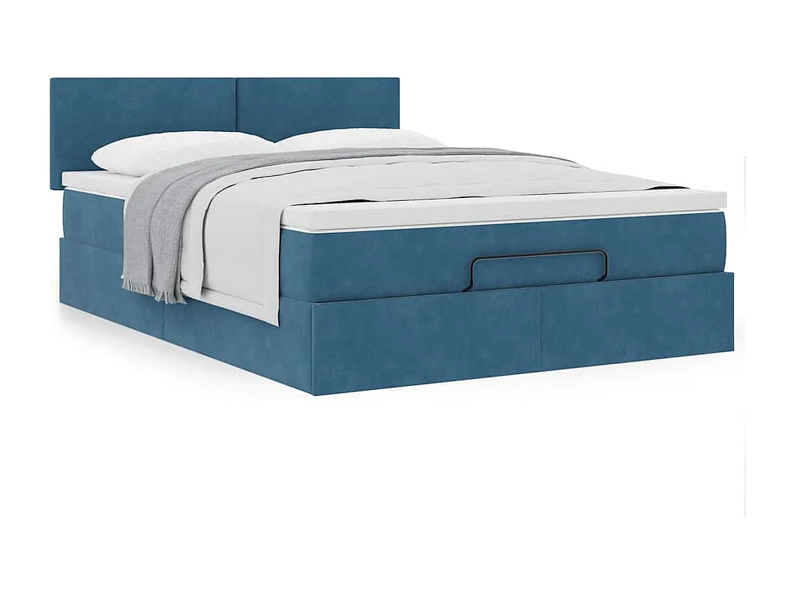 Ottoman bed met matras 140x190cm fluweel donkerblauw