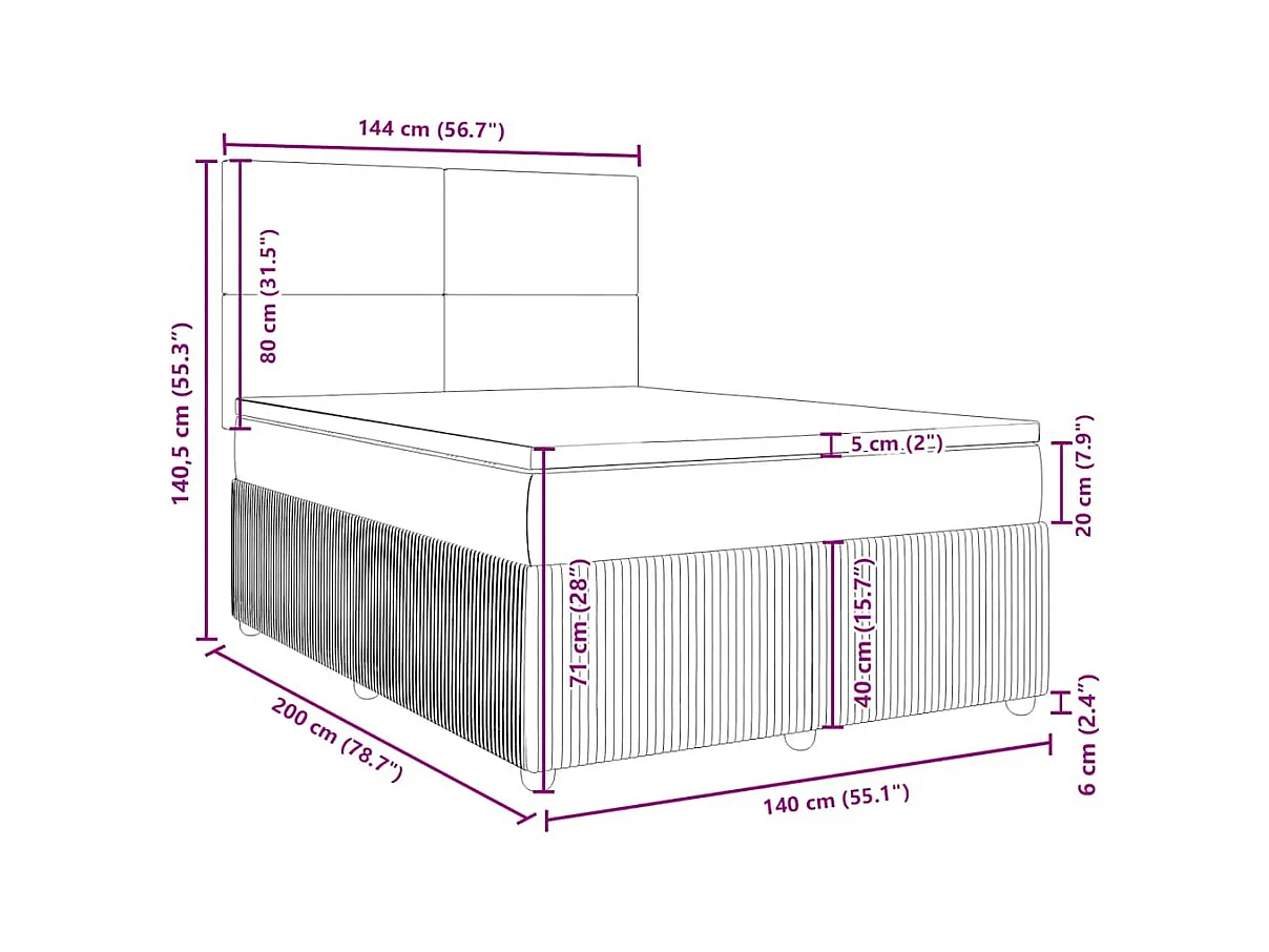 Sommier à lattes de lit avec matelas Rose 140x200 cm Velours