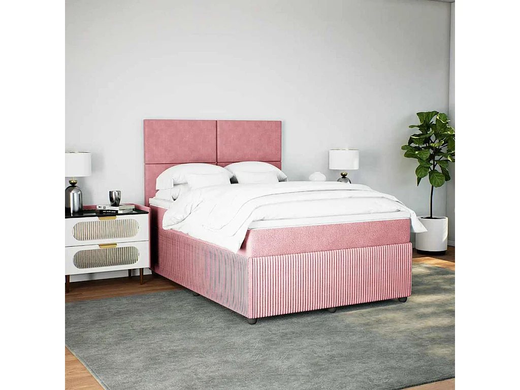 Boxspringbett mit Matratze Rosa 140x200 cm Samt