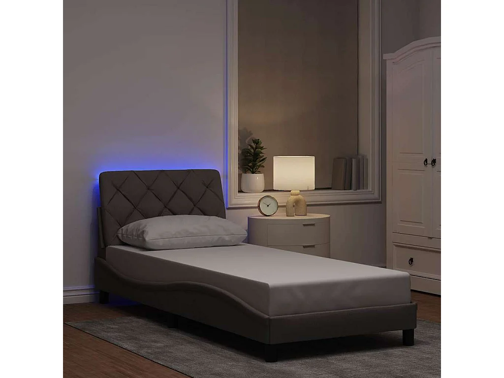 Cadre de lit avec LED sans matelas taupe 90x190 cm tissu
