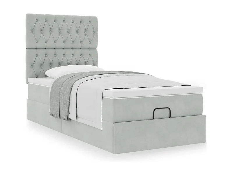 Cadre de lit ottoman et matelas gris clair 90x190 cm velours