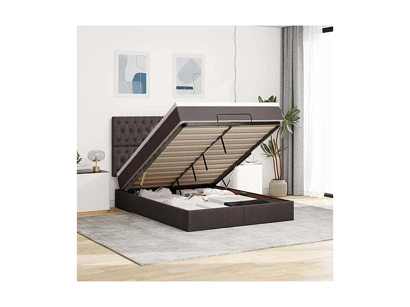 Ottoman-Bett mit Matratze & LEDs Dunkelbraun 140x200 cm Stoff