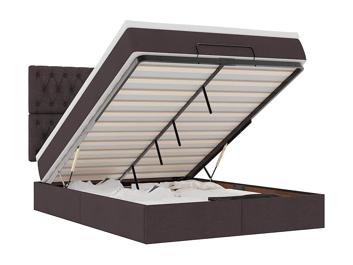 Ottoman-Bett mit Matratze & LEDs Dunkelbraun 140x200 cm Stoff