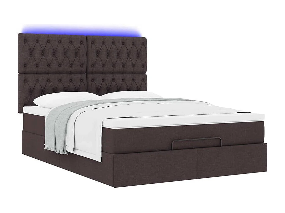 Ottoman-Bett mit Matratze & LEDs Dunkelbraun 140x200 cm Stoff