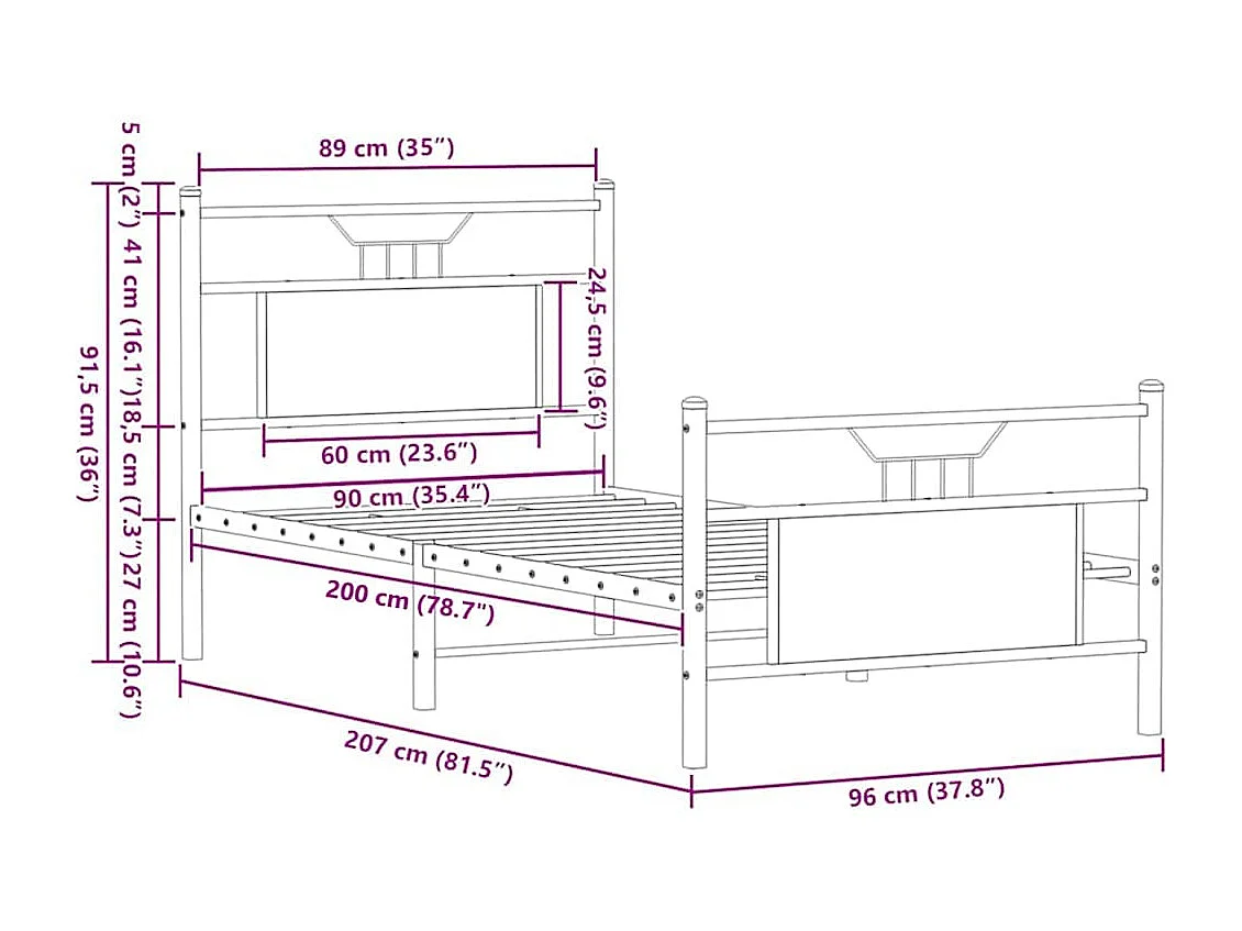 Cadre de lit sans matelas chêne marron 90x200cm bois ingénierie