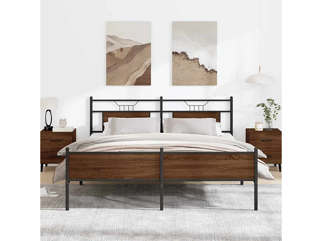 Cadre de lit en métal sans matelas chêne marron 180x200 cm