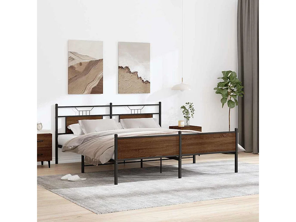 Cadre de lit en métal sans matelas chêne marron 180x200 cm