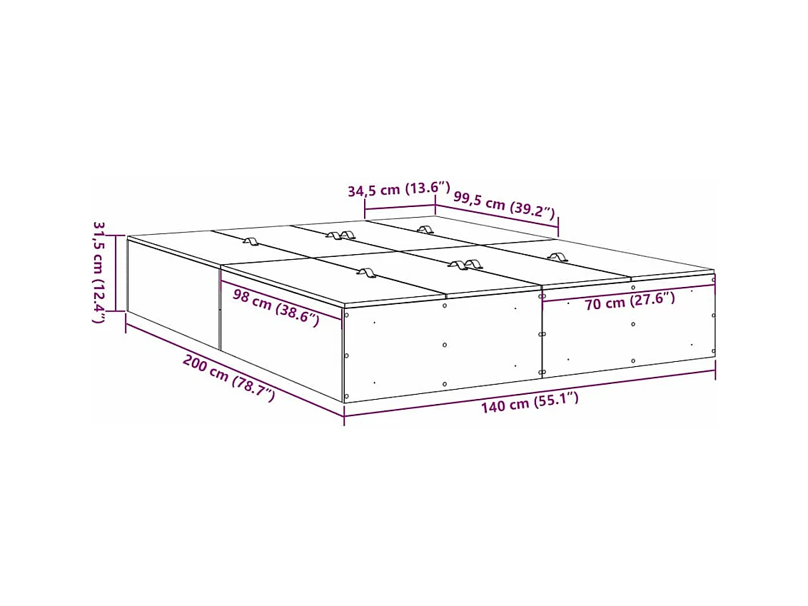 Cadre de lit avec stockage Blanc 140 x 200 cm Bois d'ingénierie