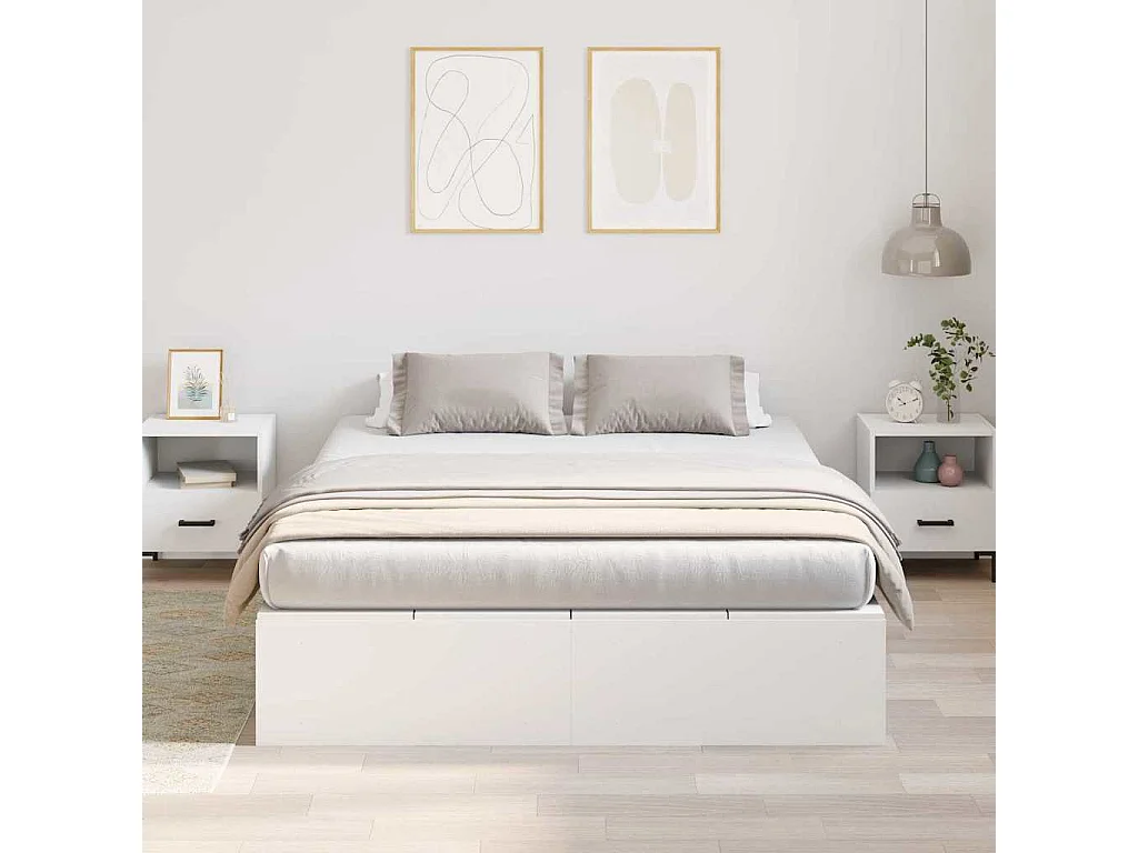 Cadre de lit avec rangement avec stockage Blanc 140 x 200 cm