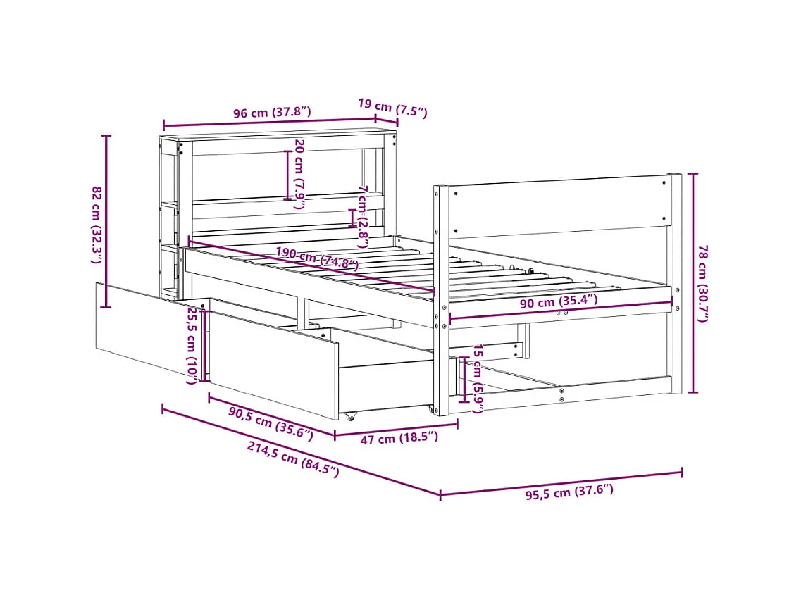 Cadre de lit sans matelas 90x190 cm bois de pin massif
