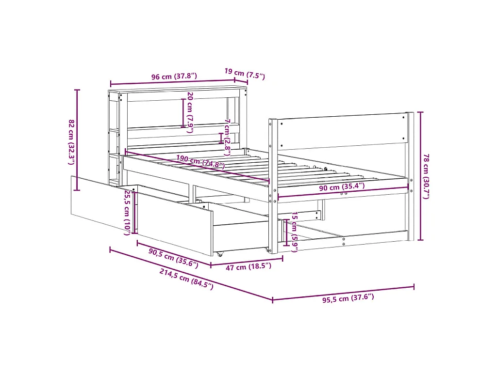 Bedframe zonder matras massief grenenhout 90x190 cm