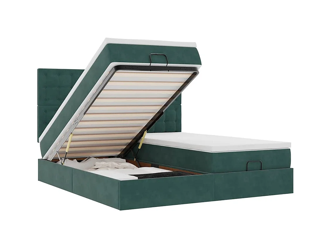 Cadre de lit ottoman avec matelas vert foncé 180x200cm velours