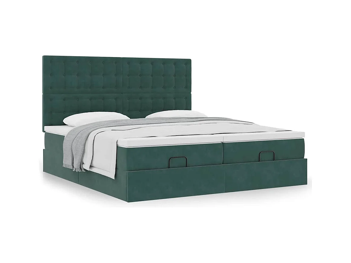 Cadre de lit ottoman avec matelas vert foncé 180x200cm velours