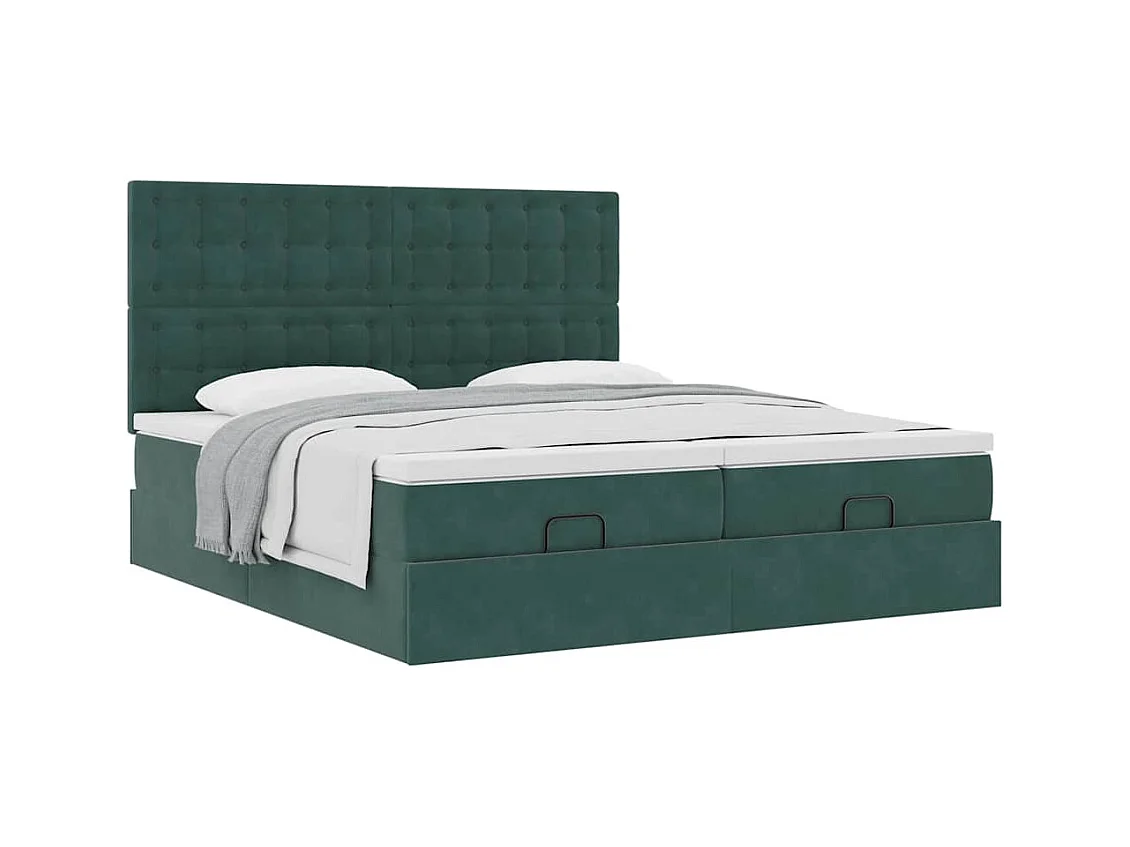 Cadre de lit ottoman avec matelas vert foncé 180x200cm velours