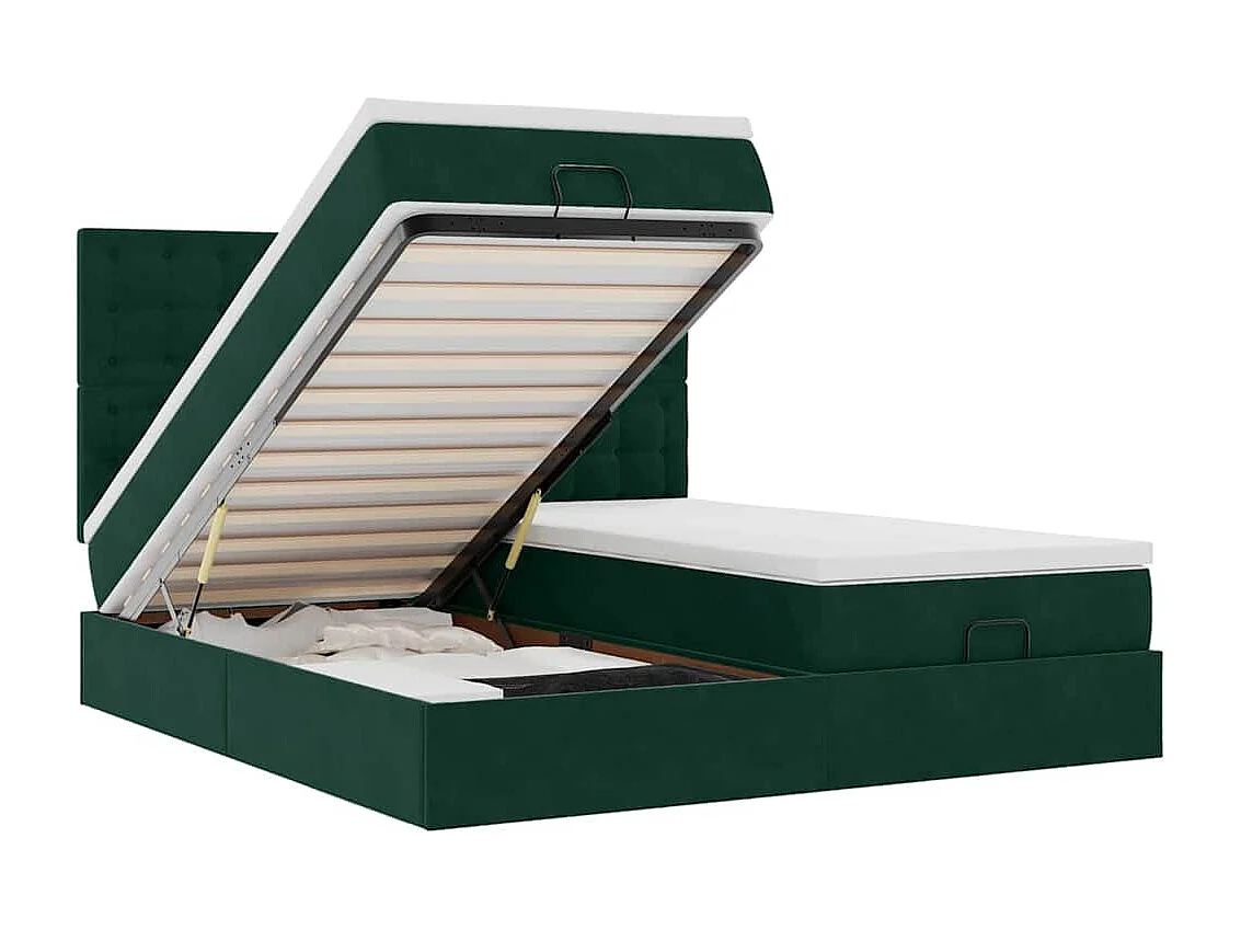 Cadre de lit ottoman avec matelas vert foncé 180x200cm velours