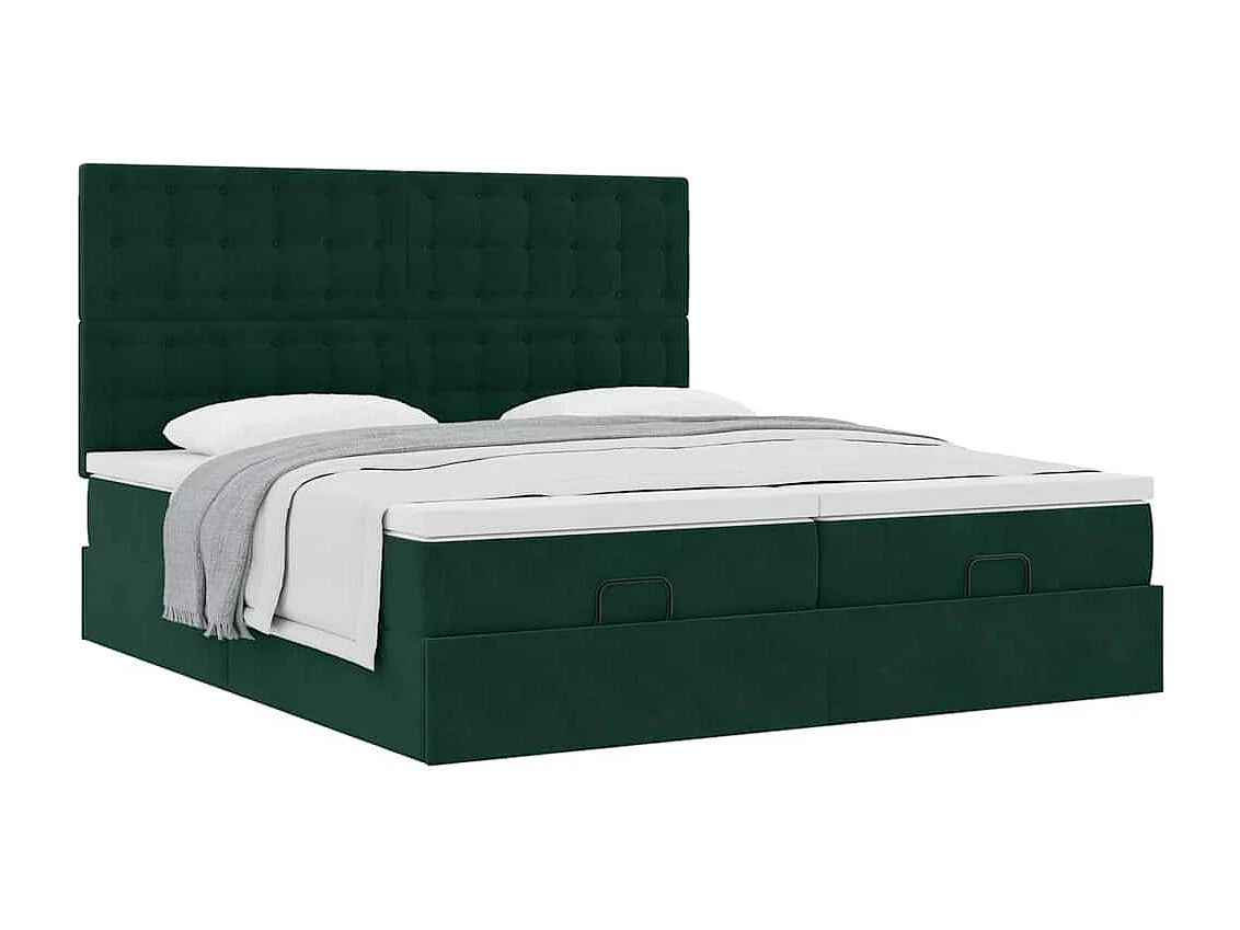 Cadre de lit ottoman avec matelas vert foncé 180x200cm velours
