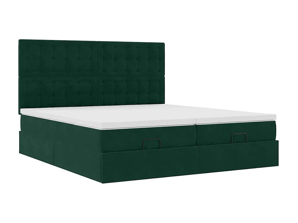 Cadre de lit ottoman avec matelas vert foncé 180x200cm velours