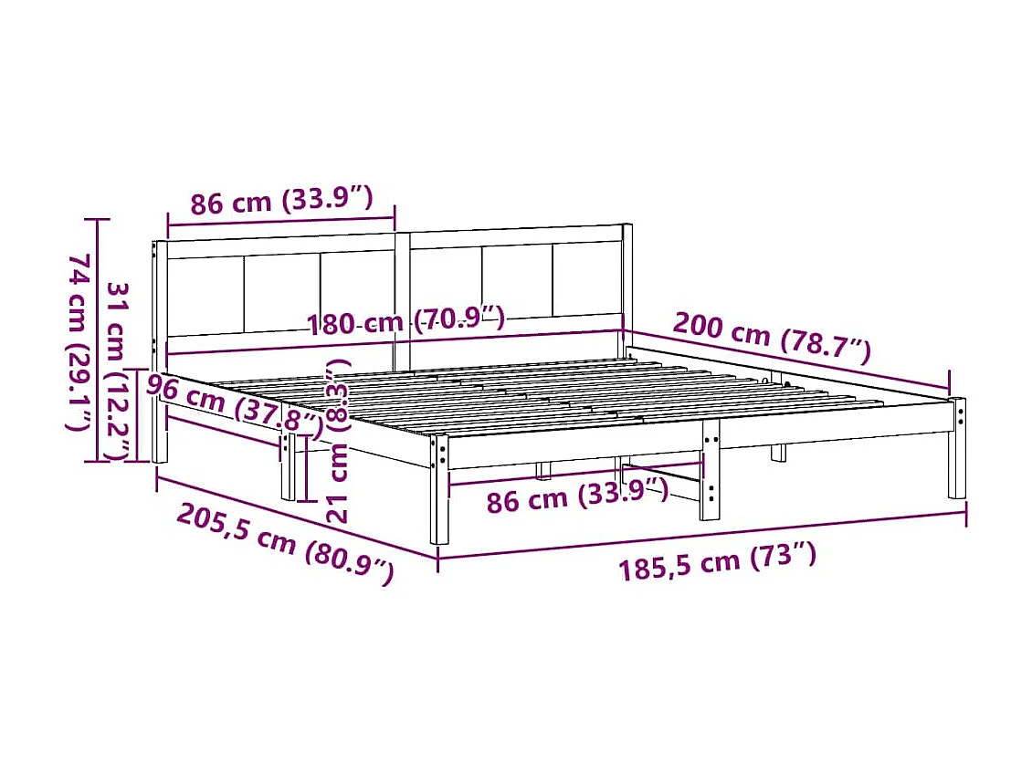 Bedframe Wit 180 x 200 cm Massief grenenhout