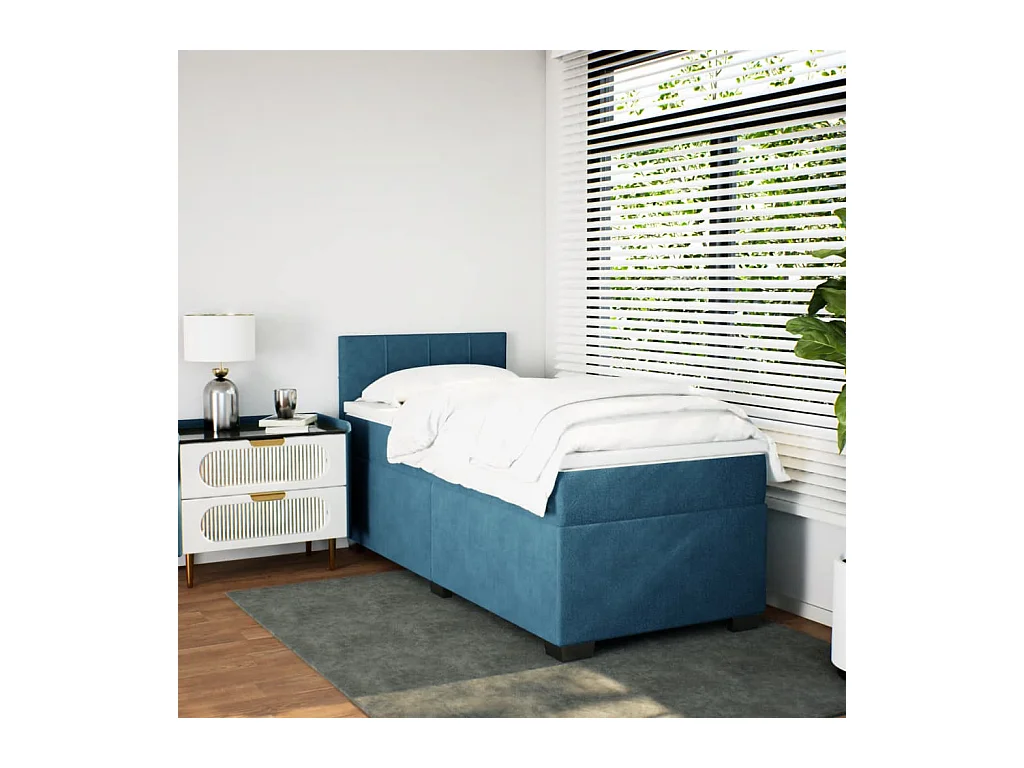 Giroletto a Molle con Materasso Blu 90x200 cm in Velluto