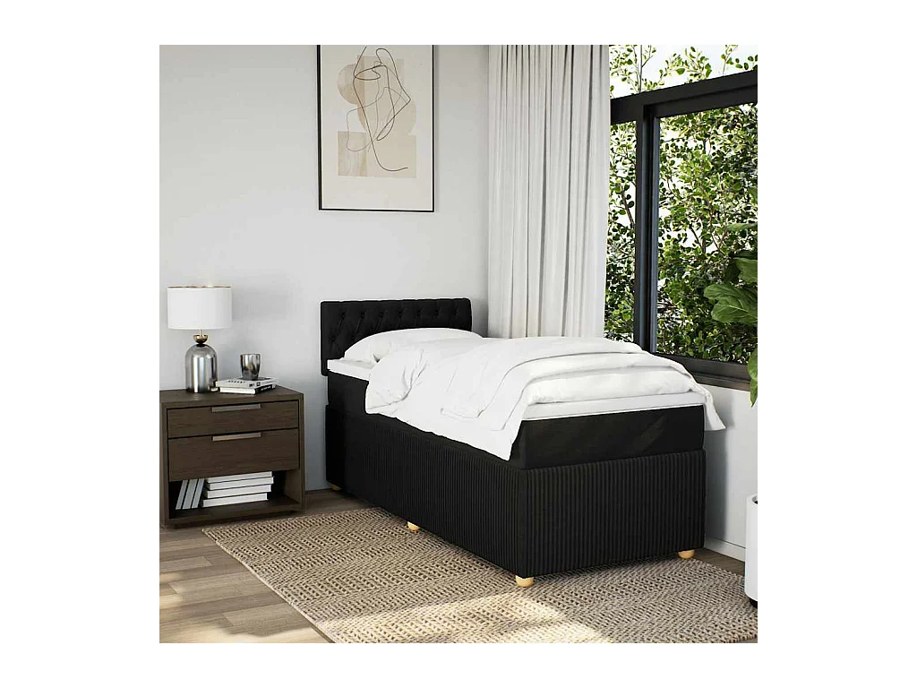 Sommier à lattes de lit avec matelas Noir 100x200 cm Tissu