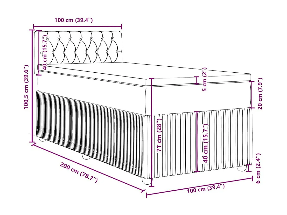 Sommier à lattes de lit avec matelas Noir 100x200 cm Tissu