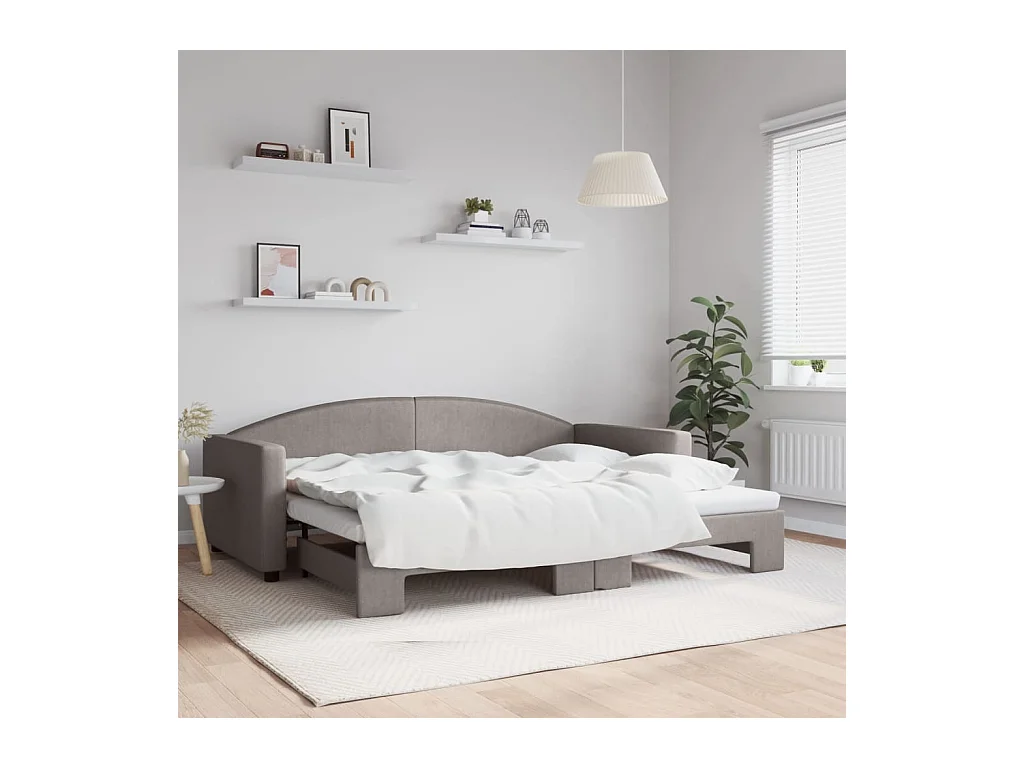 Lit de jour avec gigogne sans matelas taupe 90x200 cm