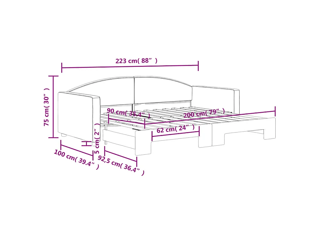 Tagesbett Ausziehbar Taupe 90x200 cm Stoff