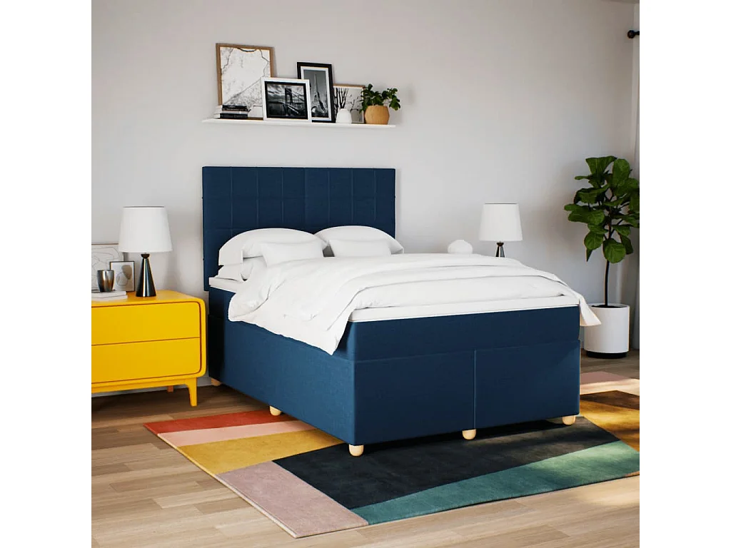 Cama com molas/colchão 160x200 cm tecido azul