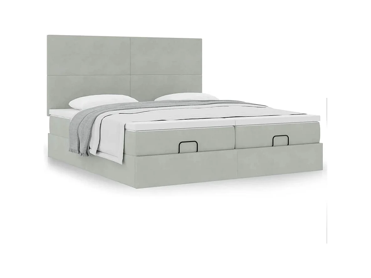 Cadre de lit ottoman et matelas gris clair 160x200cm velours